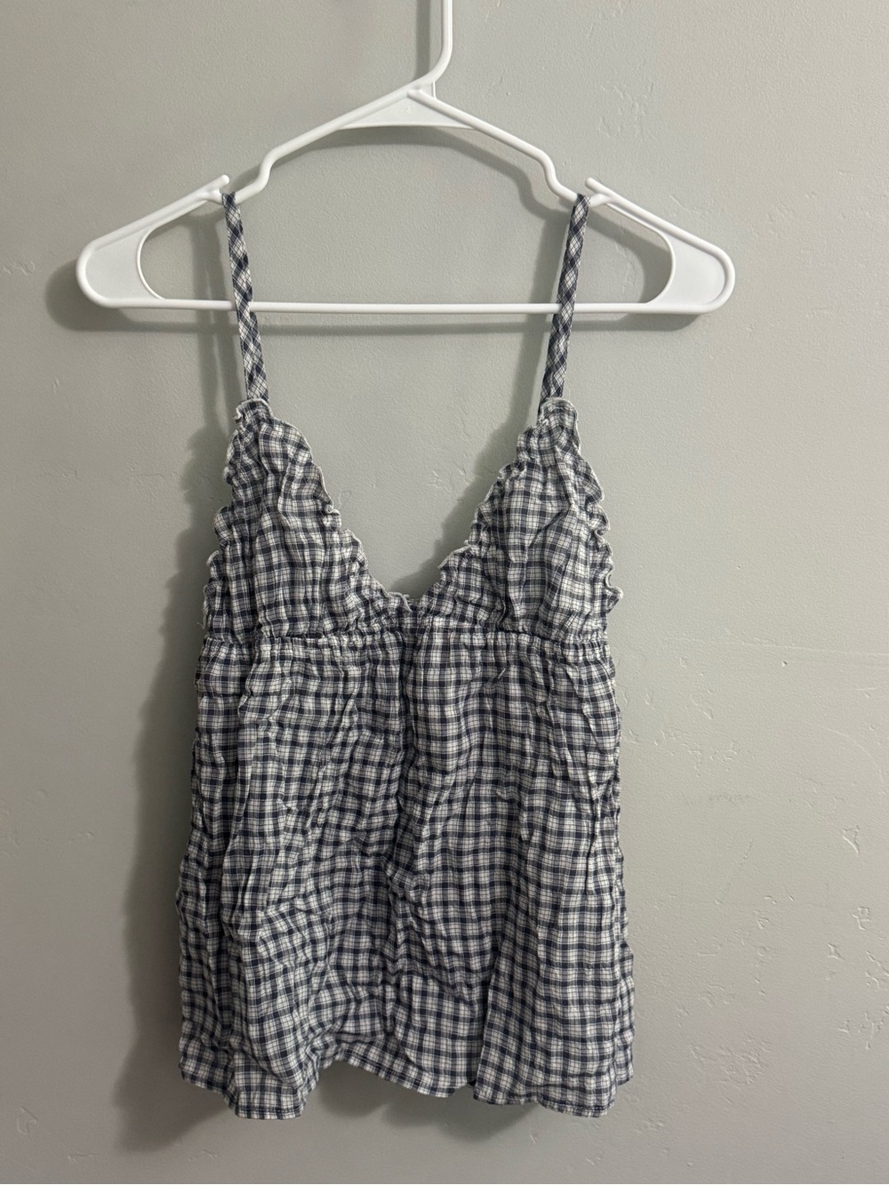 NWOT Brandy Melville Blue & White Gingham Ruffle Cami Top